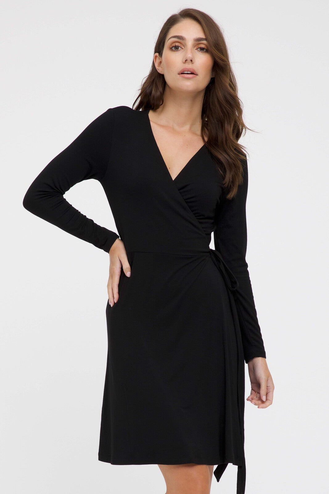 Long Sleeve Wrap Dress - Black | Bamboo ...